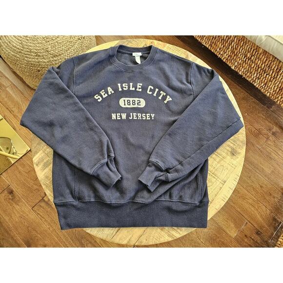 Champion Reverse Weave Crewneck 'Sea Isle City' Sweatshirt Size M Navy - Picture 1 of 10